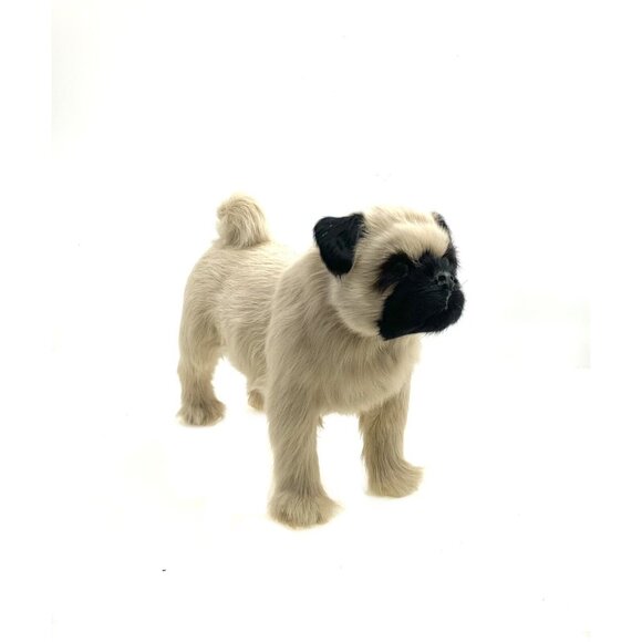 Pug Dog Figurine Soft Tan Fur Toy Vintage Adorable Decor